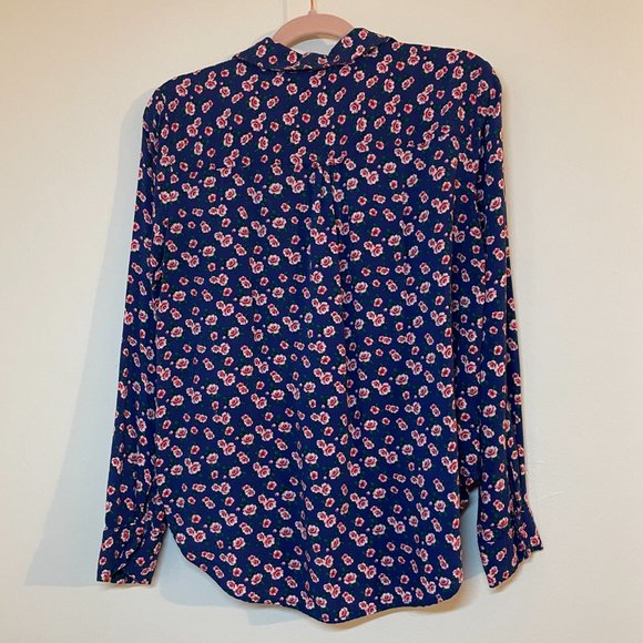 🔥 Velvet Heart | Blue/Pink Rose Floral Soft Long-Sleeved Button-Down Top Medium - Picture 2 of 2
